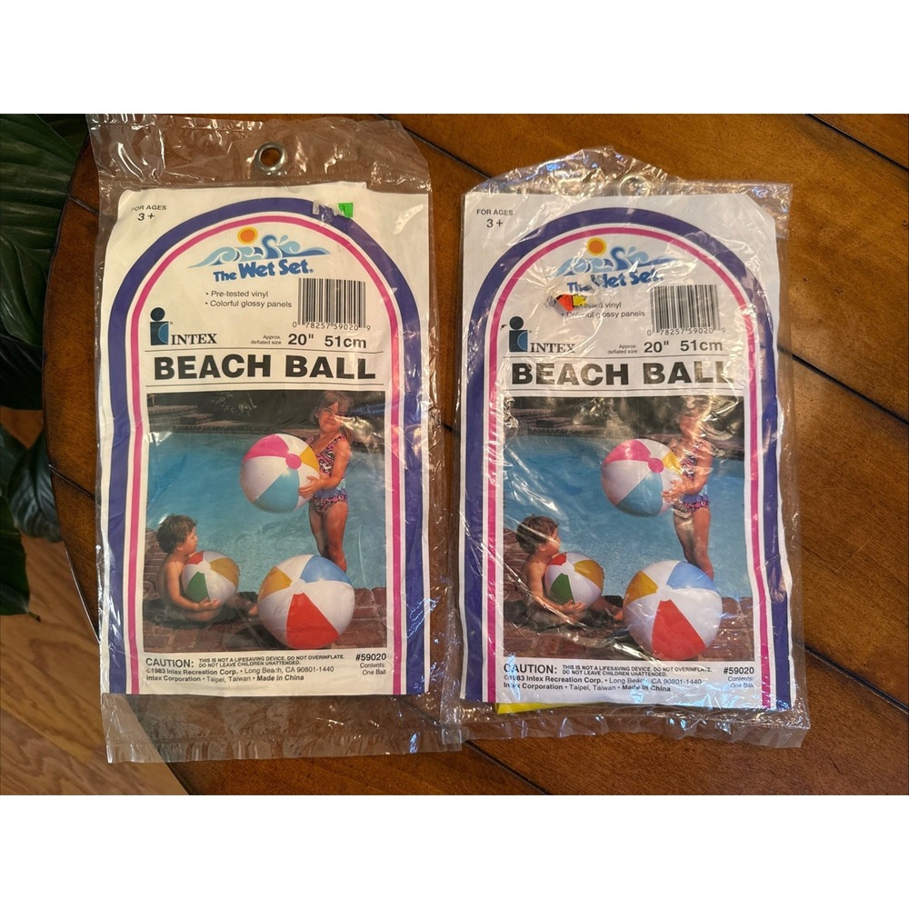 Intex The Wet Set 20" Inflatable Beach Ball 1983 Sealed NOS (( Set Of 2 ))